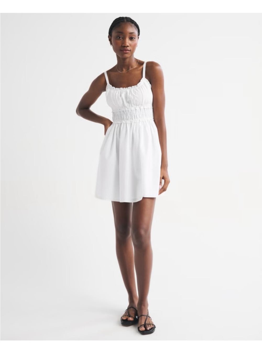 Abercrombie & Fitch Cream Smocked Waist Spaghetti Strap Mini Dress - Picture 4 of 4